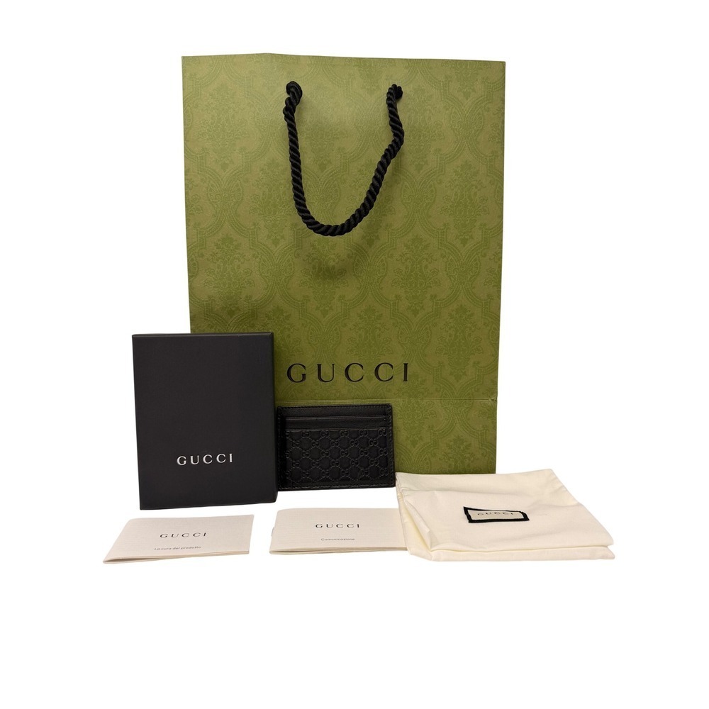 Gucci Micro GG Guccissima Black Leather Card Holder Wallet Mens Auth Box - Picture 9 of 16